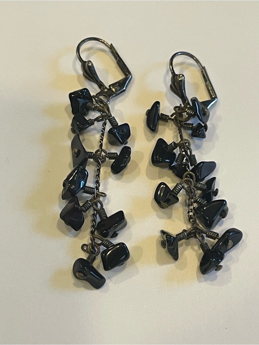 Black Stone Pierced Dangling Earrings #0297